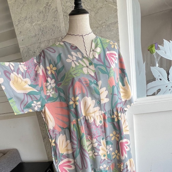 Button Front Dress , Simple Dress with Pocket, Floral Summer dress - Picture 8 of 10